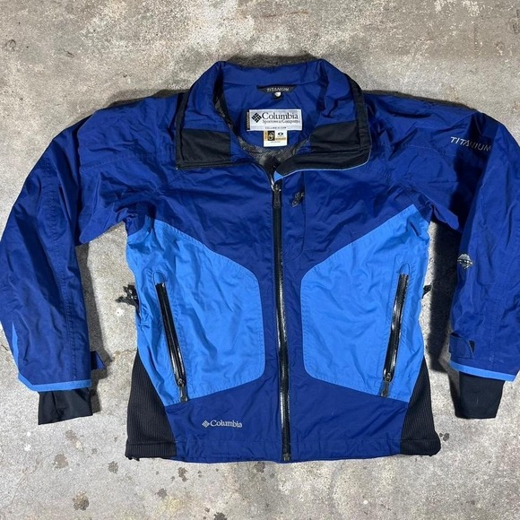 Vintage 90s Columbia Titan waterproof rain jacket in blue and black - Picture 1 of 8